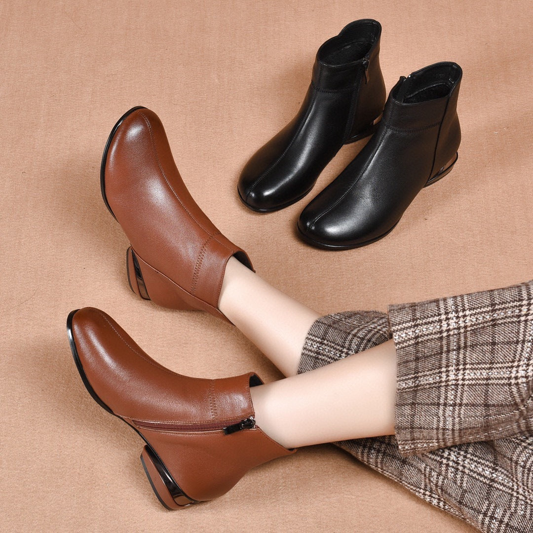 botas de cuero suave con punta redonda