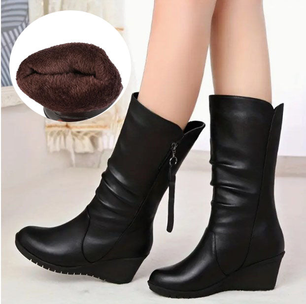 Botas cuña media pantorrilla mujer