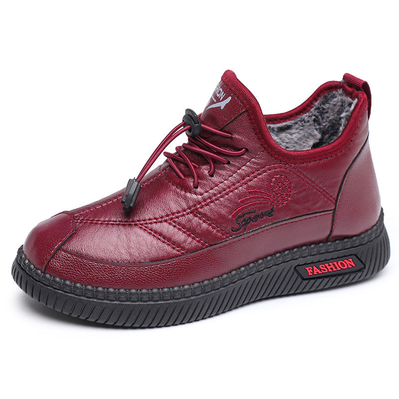 (descuento)Zapatos de cuero de algodón de invierno para mujeres (fashion rojo)