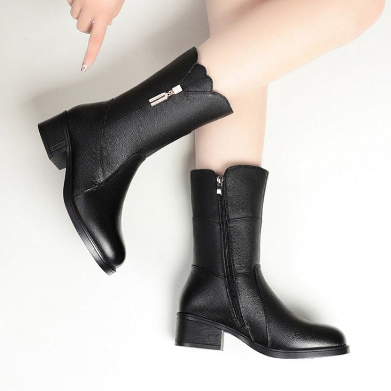 Botas de piel suave con tacón en bloque