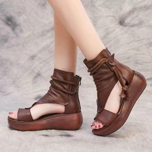 Zapatos de punta abierta con plataforma romana