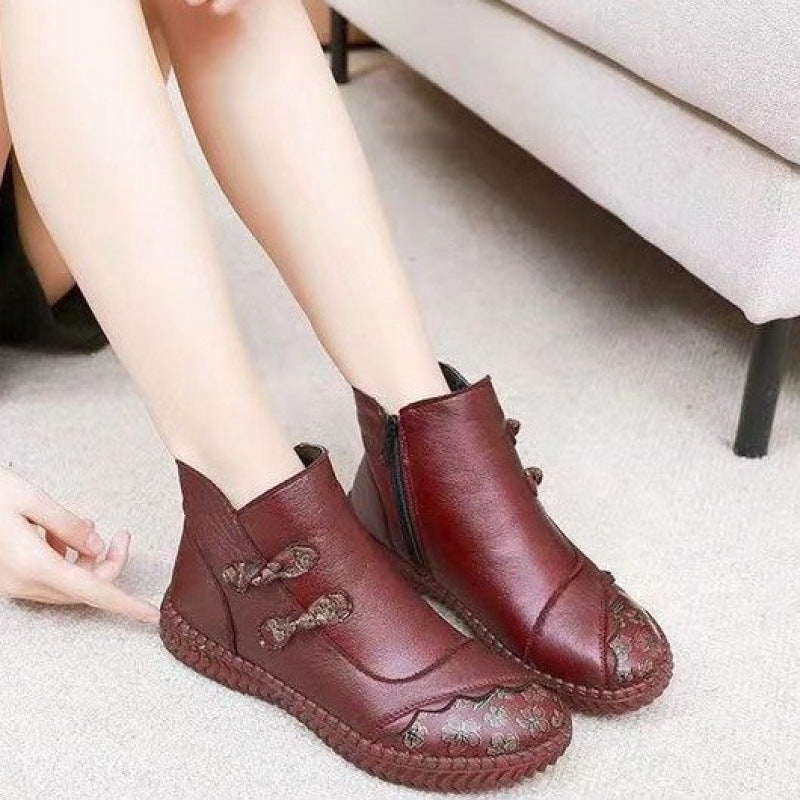 botas cortas de tacón plano de lana para mujer