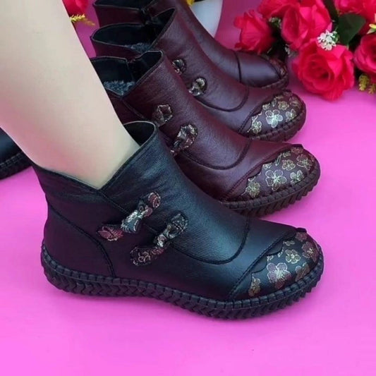 botas cortas de tacón plano de lana para mujer