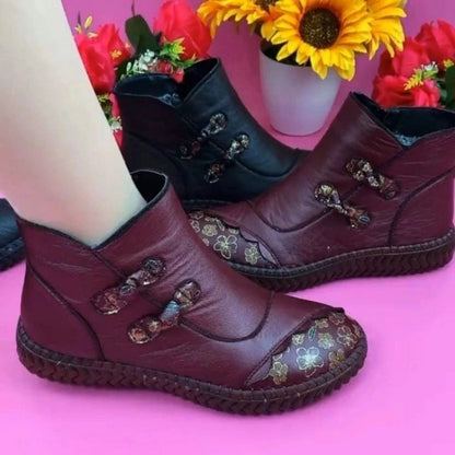 botas cortas de tacón plano de lana para mujer