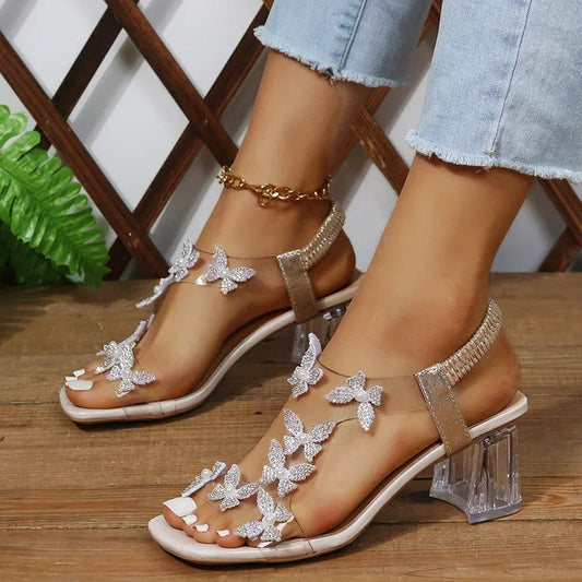 [💖Súper cómoda]Sandalias de tacón alto con mariposa