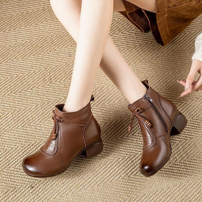 Botas de tacón bajo de piel auténtica