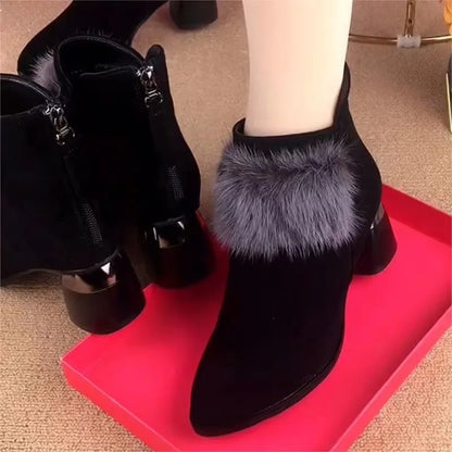 botas cálidas de piel de conejo