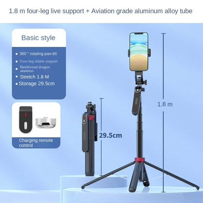 New P185 Aluminum Alloy Quadripod Shelf Bluetooth Selfie Stick Universal Phone Live Broadcast Floor Stand Handheld Stabilizer