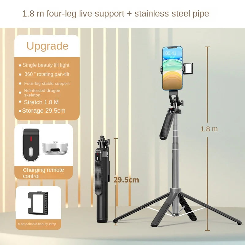 New P185 Aluminum Alloy Quadripod Shelf Bluetooth Selfie Stick Universal Phone Live Broadcast Floor Stand Handheld Stabilizer